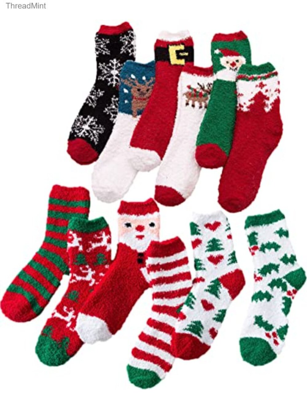 Fuzzy Fluffy Christmas Slipper Socks 12 Pairs Cozy Winter Warm